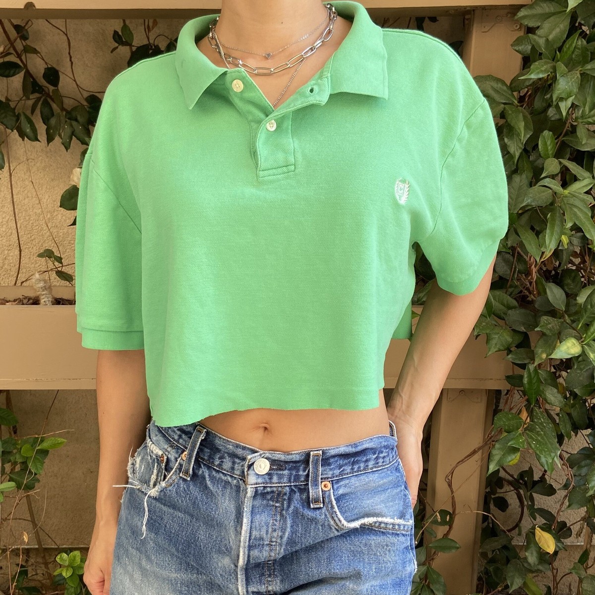 CHAPS RALPH LAUREN ラガーシャツ Lサイズ ライトグリーン Chaps Ralph Lauren Light Green Short Sleeve Cropped Botton