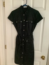 Calvin Klein Career black  Dress, Cap sleeve, snap front, tie belt, pockets Sz 8