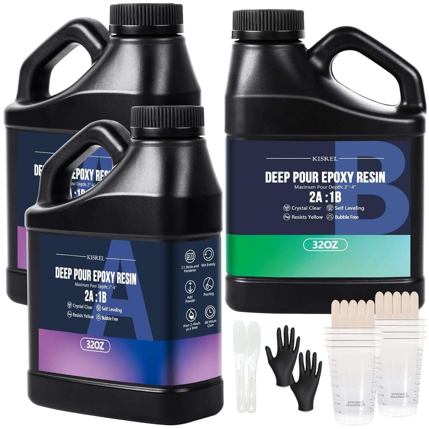 Deep Pour Epoxy Resin,  96OZ Resin Epoxy Kit (2:1) for 2-4 Inch  Pour Depths