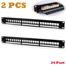2x 24 Port Keystone Jack Blank Patch Panel Plate Cat5/5e Cat6/a RJ-45 19" 1U