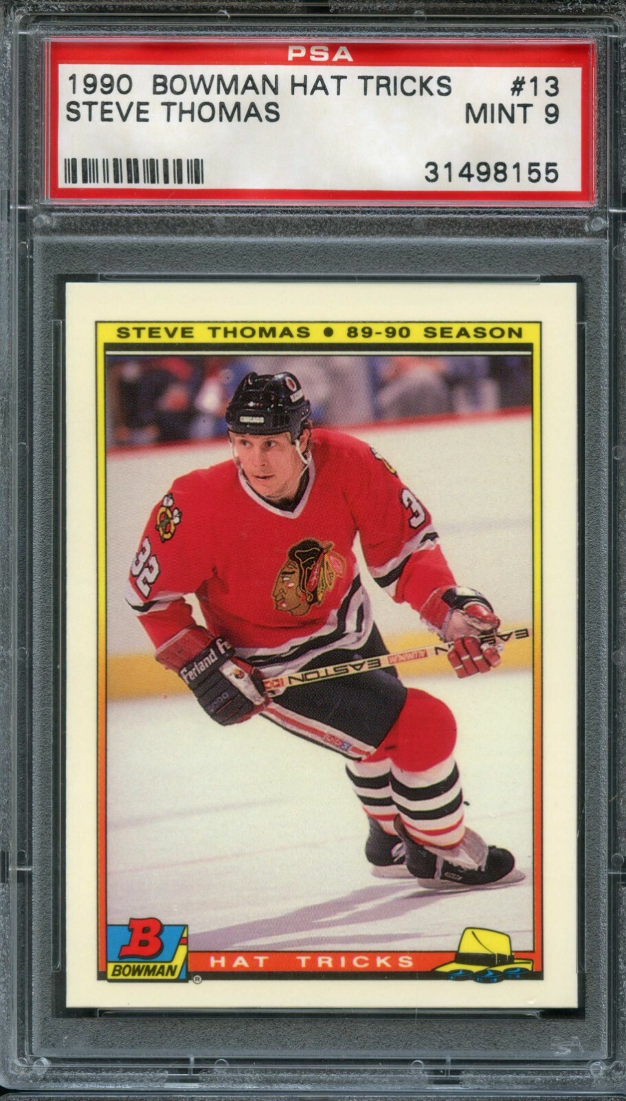 1990 BOWMAN TIFFANY HAT TRICKS #13 0F 22 STEVE THOMAS PSA 9 MINT RARE