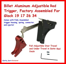 Billet Aluminum Adjustible Red Trigger, Factory Assembled For Glock 19 17 26 34