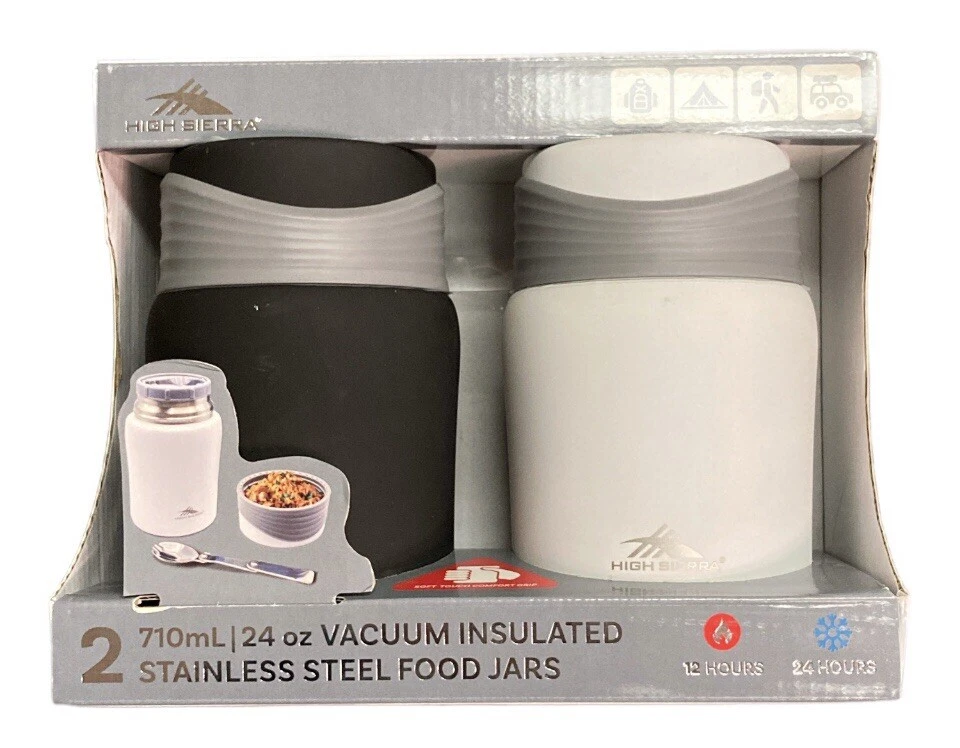 High Sierra 2-Pack Vacuum Insulated Stainless Steel Food Jars, 24 oz. B&W Set