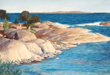 Art Giclee Printed Oil Painting Coastal scenery by Oskar Bergman Home Decor