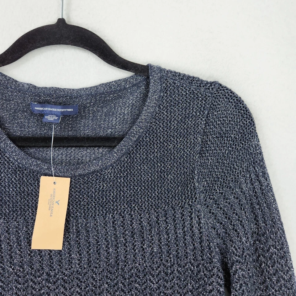 Suéter American Eagle Mujer Medio Azul Plateado Ligero Pullover Transparente NUEVO Foto 2 de 4