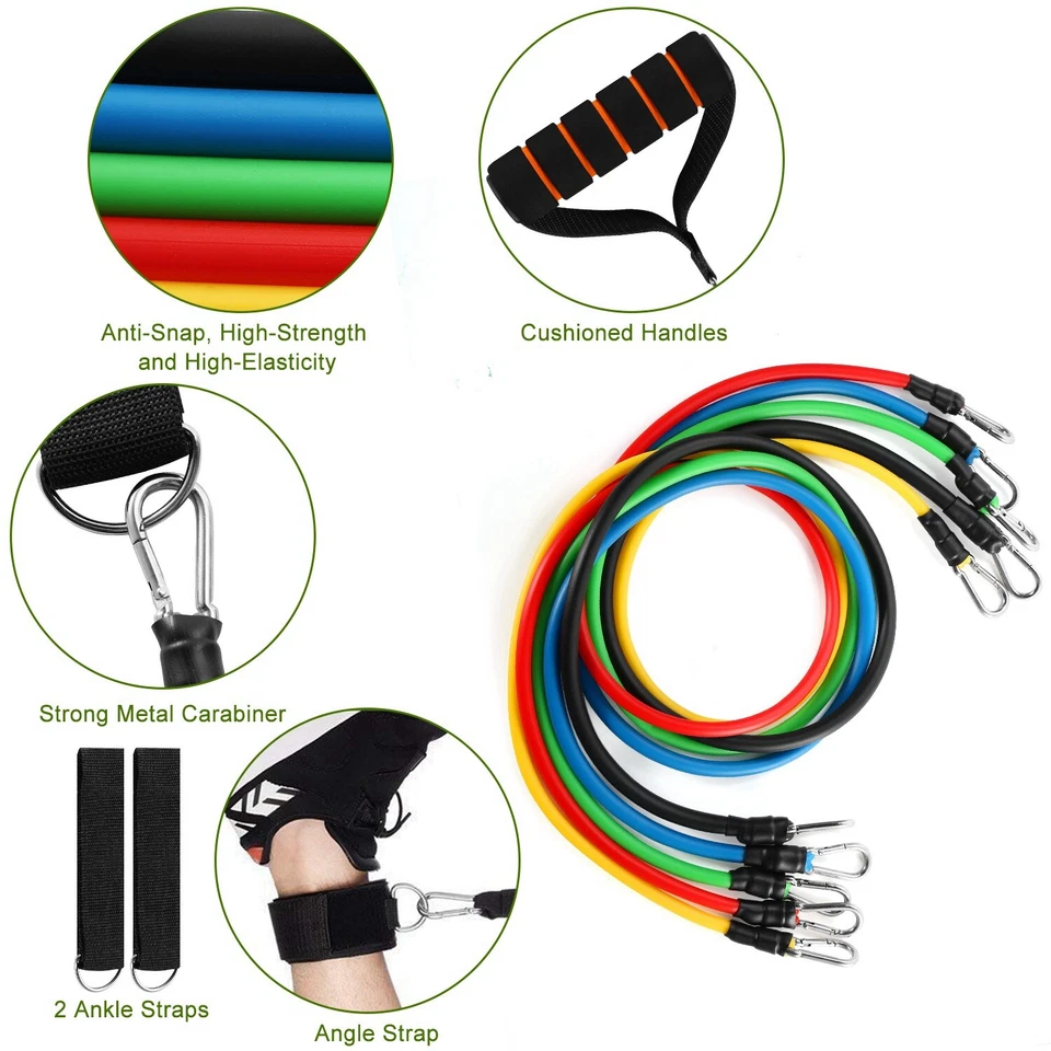 Kit de 11 piezas de bandas de resistencia para yoga pilates ejercicio fitness tubo entrenamiento corporal Foto 3 de 4