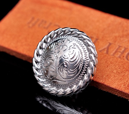 10X 1" Silver Flower Carved Rope Side Leathercraft Western Saddle Bridle Concho - Picture 2 of 8