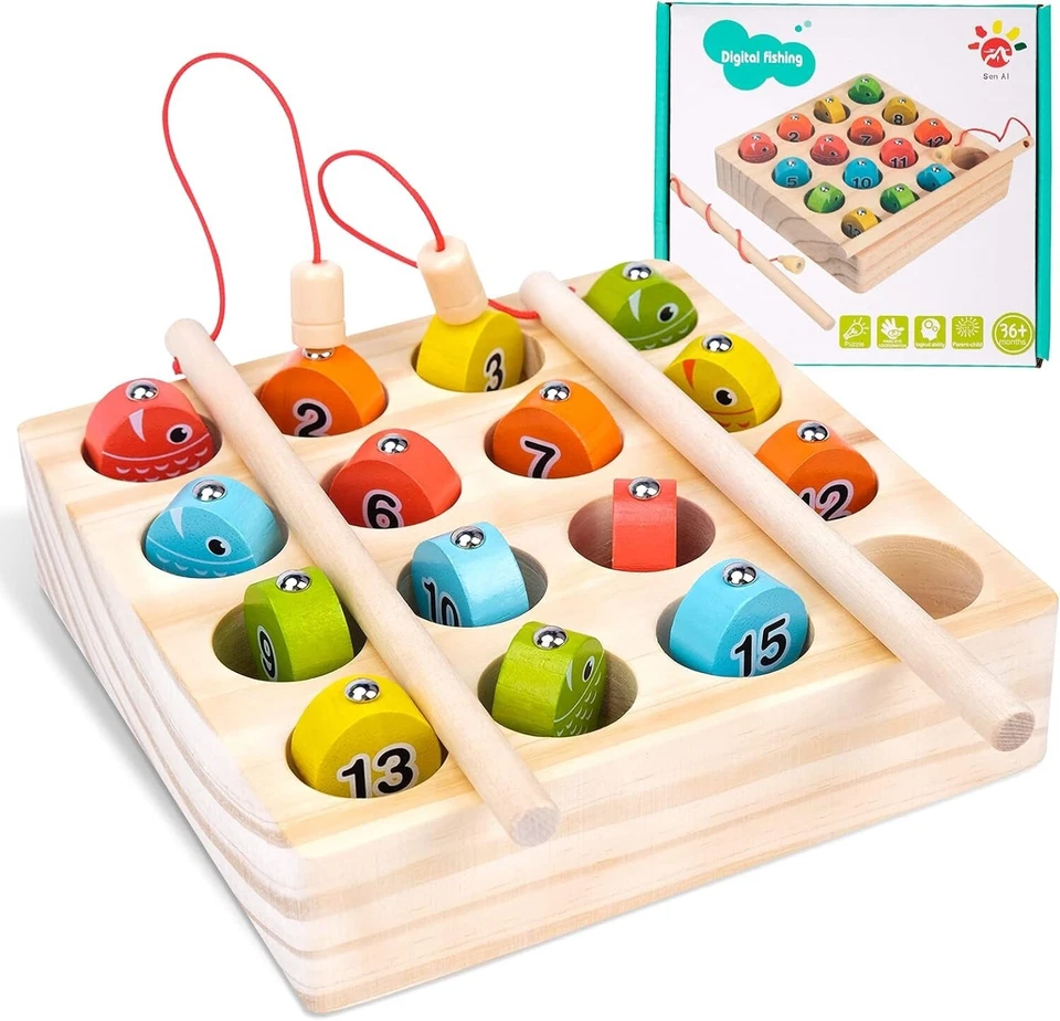 MARKENLOS Holzspielzeug für 1-5 Jährige Kleinkinder, Magnetisches Angelspiel für Kinder