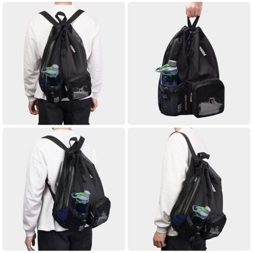 Swim Bag Mesh Drawstring Backpack with Wet Pocket Beach Backpack Sports Bag - Picture 14 of 20