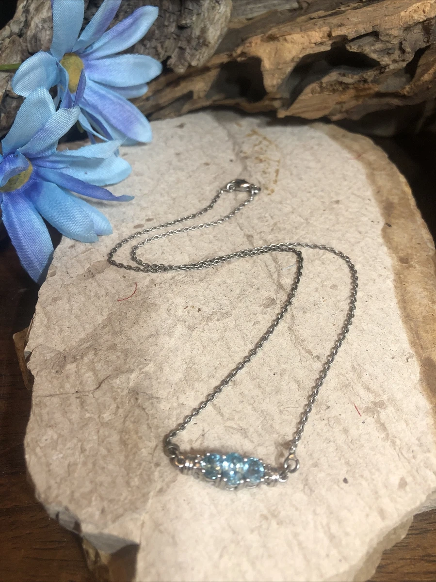 Vintage STS Sterling Silver 925 Three Blue Gemstone Statement Necklace 16