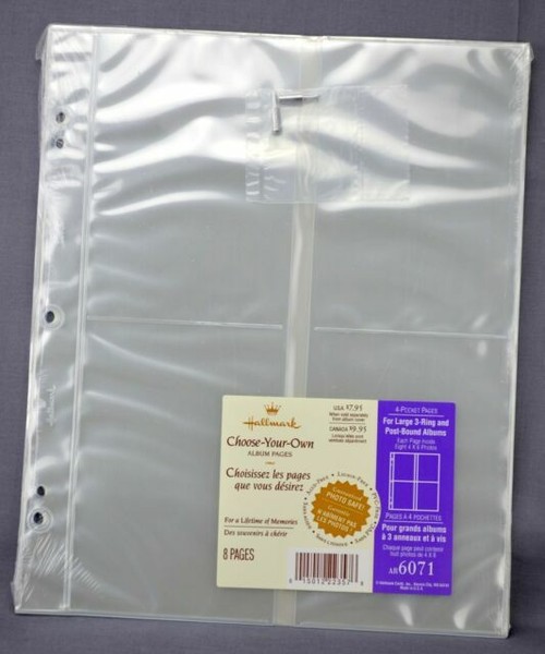 Hallmark AR6071 4 Pocket Large Photo Album Refill 8 Pages 3 Ring Post