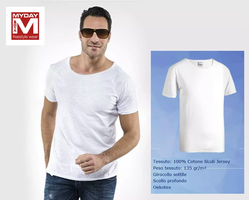 t-shirt bianca tessuto 100% cotone collo largo , tipo estivo