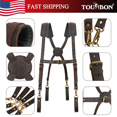 #ad #ad TOURBON Leather Tool Belt Suspenders Carpenter Heavy Duty Workshop Chest Strap $61.63