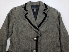 Banana Republic 90 Wool Herringbone Blazer Career Jacket Fringe Women's Size 4