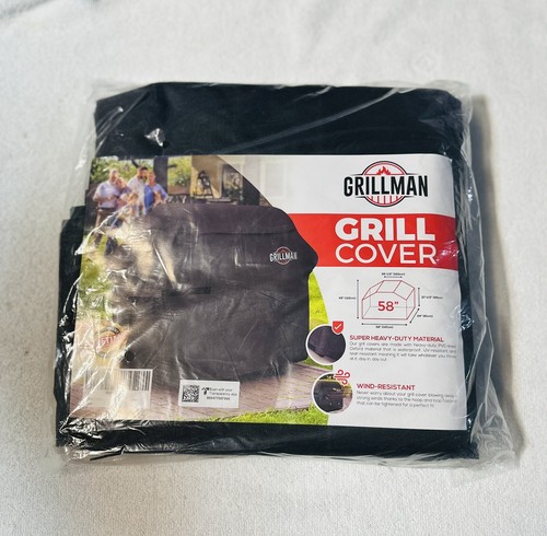 Grillman Large Rip-Proof Waterproof BBQ Grill Cover, 58"L x 24"W x 48"H Black