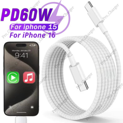 USB-C to USB-C Cable Fast Charger Lot Type C Charging Cord For iPhone 15 16 Pro