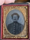 Civil War Small Tintype Of Soldier With Hat In Uniform Nice Clear Image Tinted
