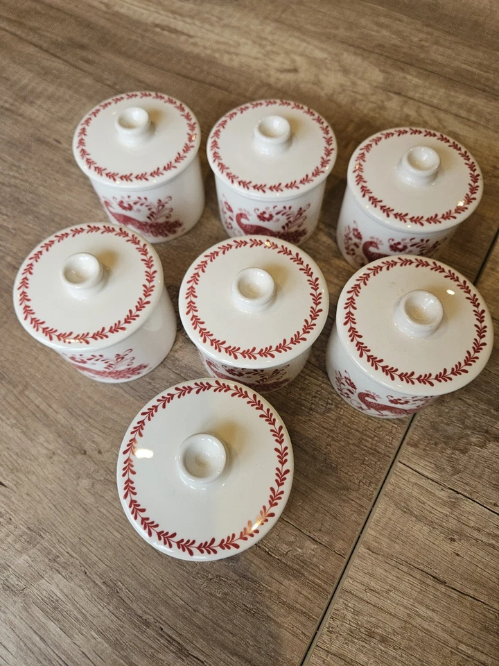 Jan Constantine Portmeirion Red Peacock Sugar Bowls With Lids X 7 - Image 4 of 4