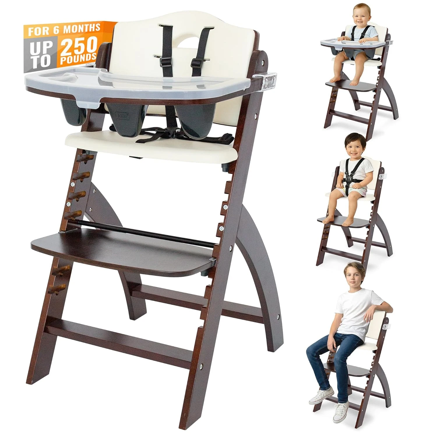 beyond Junior Wooden High Chair for Babies and Toddlers - Convertible 3-In-1 Bab