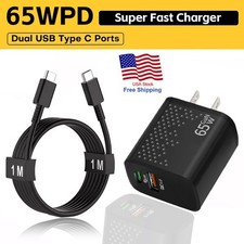65W Dual Port Super Fast Wall Charger USB-C  Cable For Samsung Galaxy S23 S22
