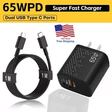 65W Dual Port Super Fast Wall Charger USB-C + Cable For Samsung Galaxy S23 S22
