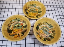 Vintage Aloha Hawaii Bamboo Bowls Set Mid Century Tiki Souvenir Bowls