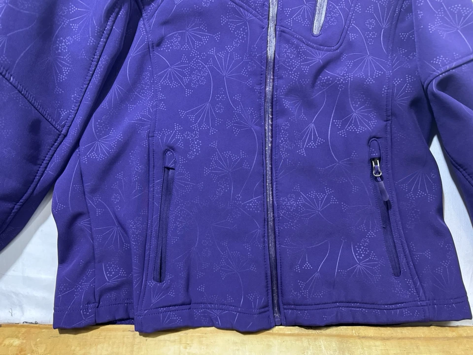 Jaqueta feminina vertical 9 roxa com capuz zíper completo tamanho XL bolso faltando zíper - Imagem 4 de 4