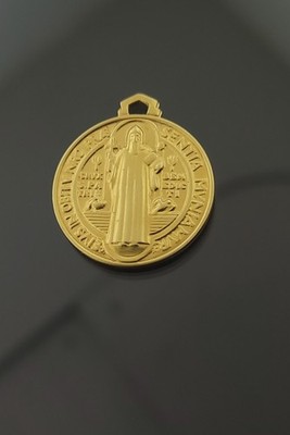 ST Saint EIVS IN OBITV NRO Benedict Medal With Cross 18K Yellow Gold