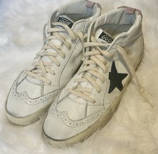 Size 10 - Golden Goose Women  s Mid Star White Blue Glitter, Authentic    NWOB