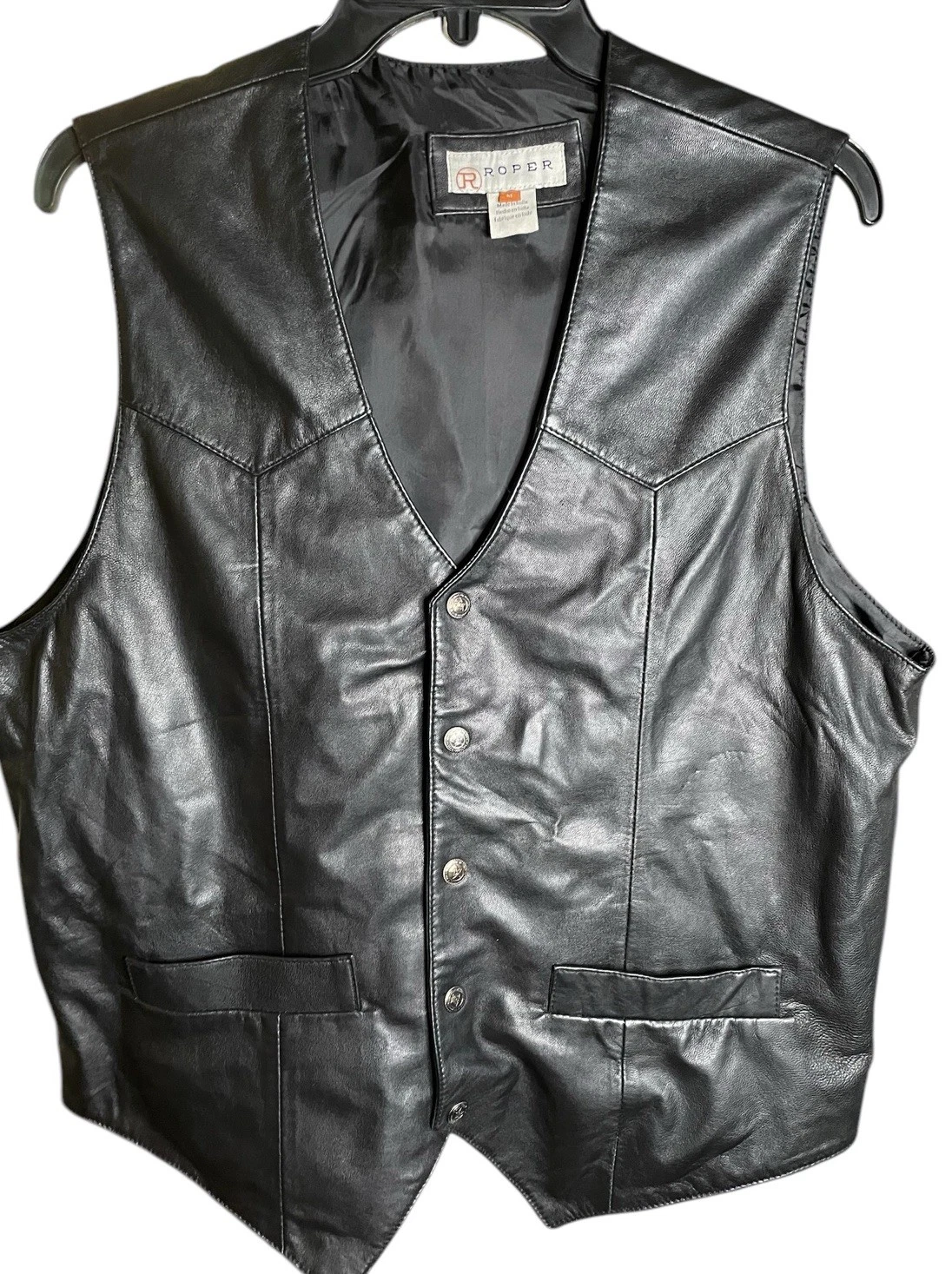 Men’s ROPER Vest M SOFT LEATHER WESTERN Seal Of Oklahoma Buttons