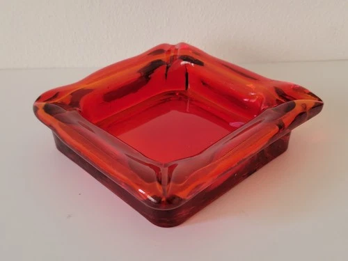 VTG 1960's Mid-MOD RED Heavy ART Glass ASHTRAY Red/Orange (Blenko?) Trinket Dish