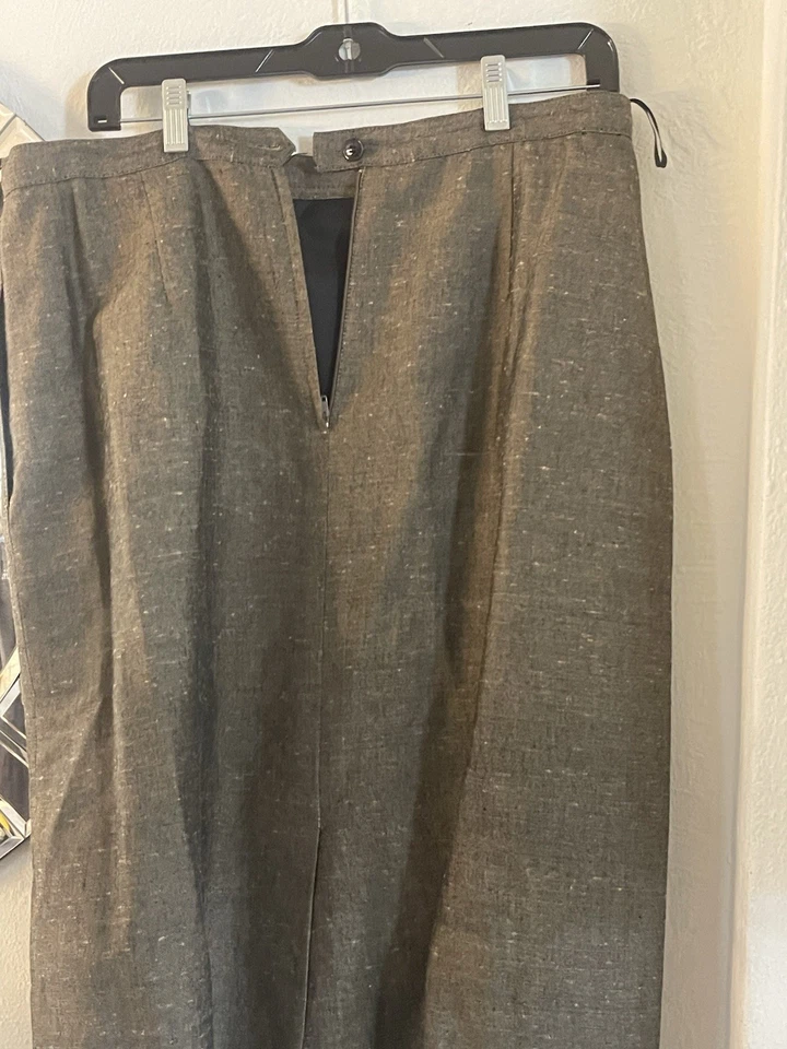 Skirt Womens 16 Brown Linen Career Lined Slit Knee Length Ladies - Image 2 of 4