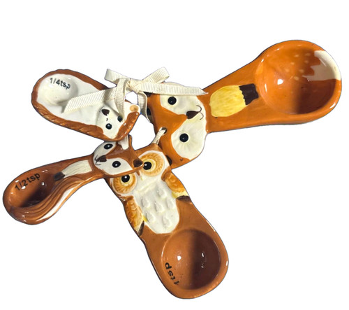 Boston Warehouse Woodland animal ceramic measuring spoon set of 4 fox owl