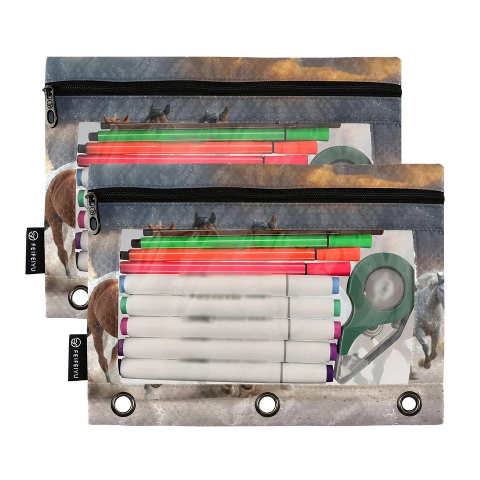 Bolsa de lápiz de caballo para carpeta de 3 anillas con cremallera lisa, lápiz de ventana transparente... Foto 2 de 4