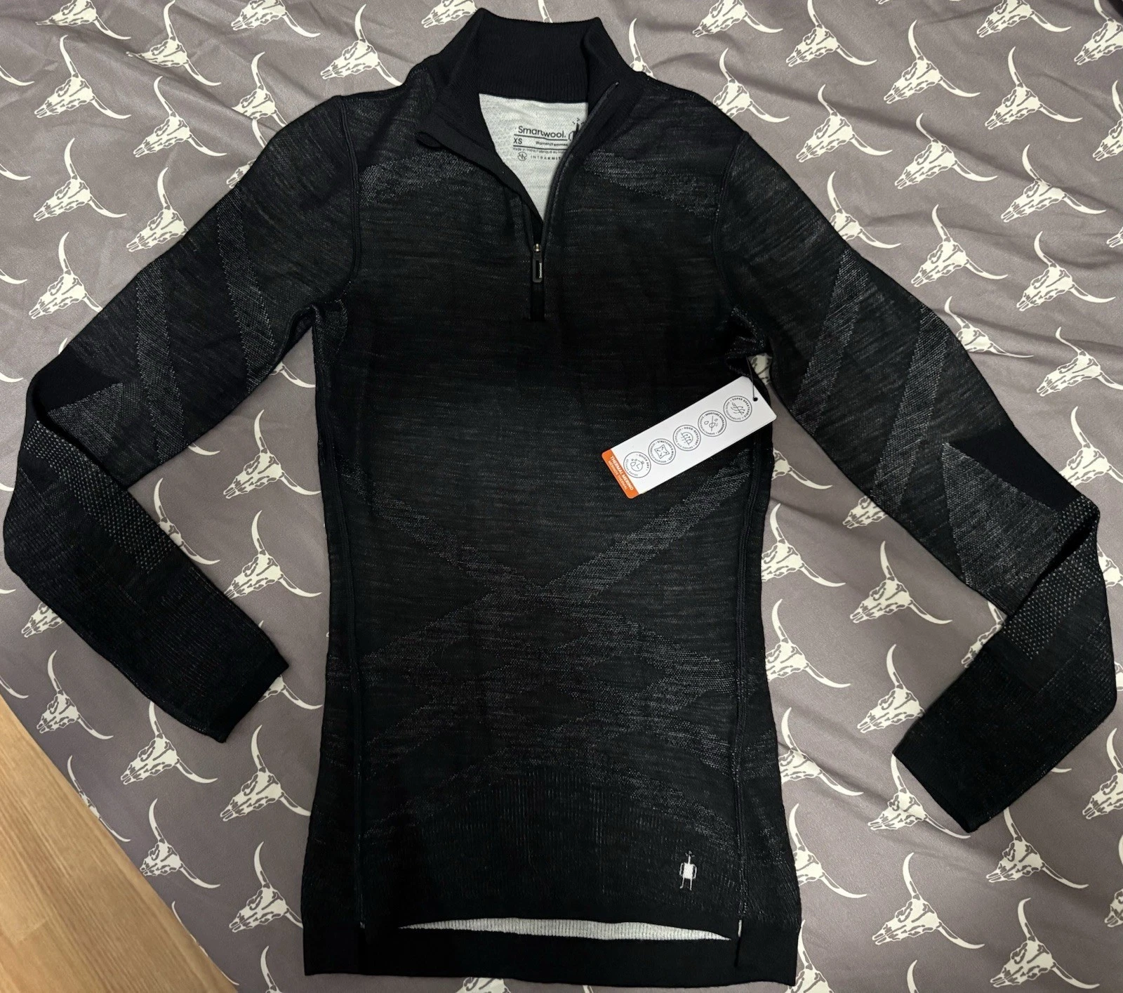 Smartwool Intraknit Merino Baselayer Womens XS Black Quarter Zip Pullover