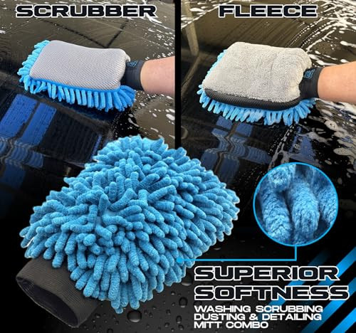 Premium Microfiber Chenille Car Washing Mitt 2 Pack | 2-in-1 Double-Sided - Picture 3 of 8