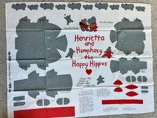Henrietta & Humphrey Happy Hippos Stuffed Animals Cotton Fabric Panel Cut & Sew