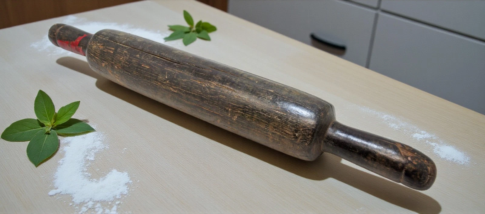 Antique Wooden Large Chapati Bread Rolling Pin Belan Original Old Hand Carved