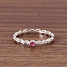 925 Sterling Silver Pink Topaz Wave Band Stackable Eternity Ring Gift For Wife