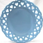 Vintage Westmoreland Forget Me Not Aqua Blue Milk Glass Lace Lattice Edge Plate