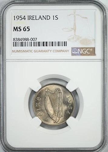 1954 Ireland 1S Shilling NGC MS65