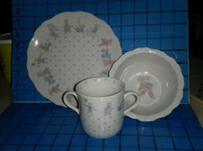 3 piece Child Dish Set Plate Bowl Cup Lynn Hollyn Toyland Toscany Japan Exc Cond