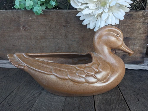 Vintage Frankoma Pottery Brown Satin Mallard Planter #208