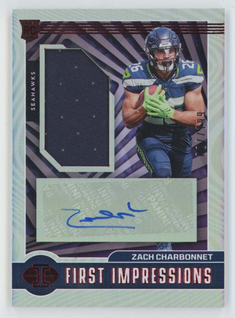 Zach Charbonnet 2023 Panini Illusions First Impressions Red RC Auto /199 Jersey