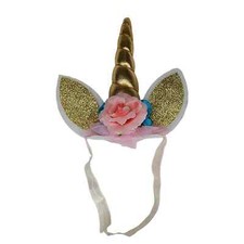 Unicorn Fun Party Elastic White Headband with Flower Gold Horn