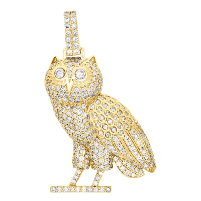 2.60 Ct Simulated Diamond 14K Yellow Gold Over Owl Bird Statement Pendant 1.65''