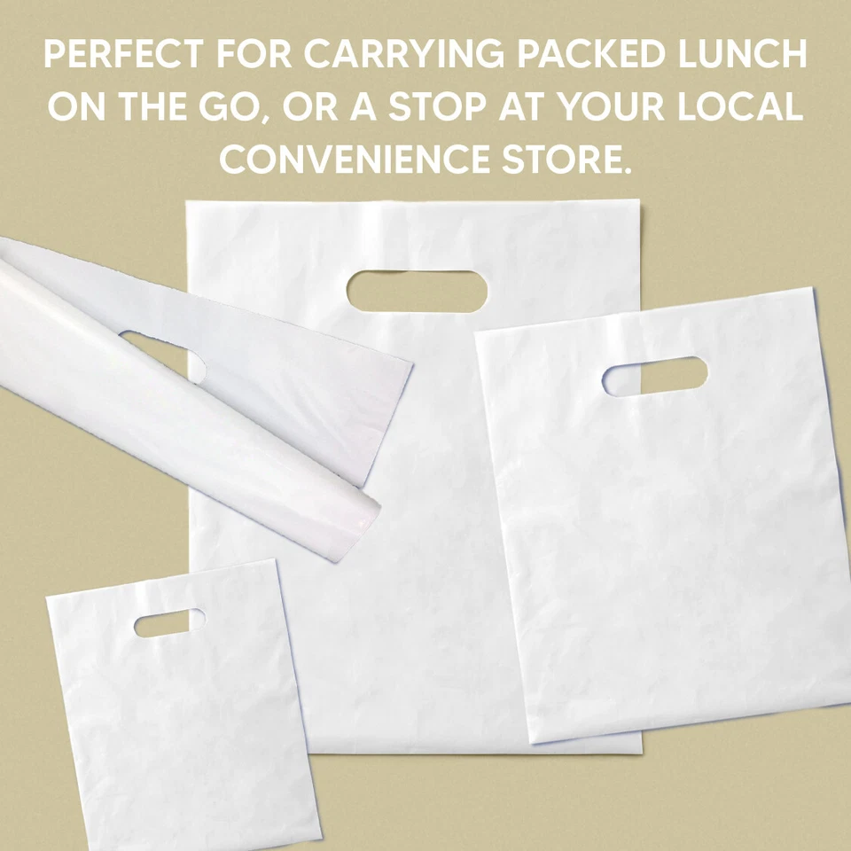 Patch Handle Carrier Bags White Plastic Carry Bags for Takeaway Clothes - Image 3 of 4