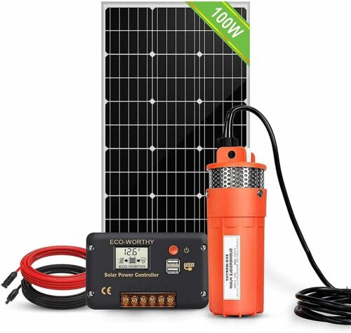 Solar Water Pump Kit 12V DC Submersible Well Water Pump &100W Solar Panel Farm - Picture 1 of 10