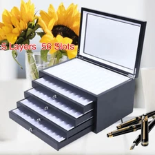 3 / 5 Layers 34 Slots Exquisite Wooden Pen Fountain Display Case Storage Box