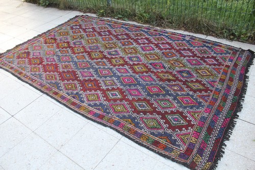 Vintage Handmade Turkish Bedroom Oriental Large Area Rug Kilim, 108"x65" - Picture 5 of 6